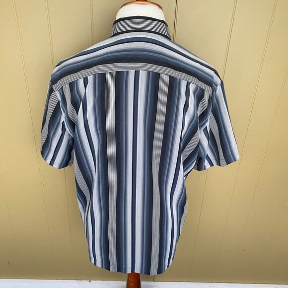 Batik Bay men L button up short sleeve stripe casual dress shirt black & tan - Picture 8 of 10